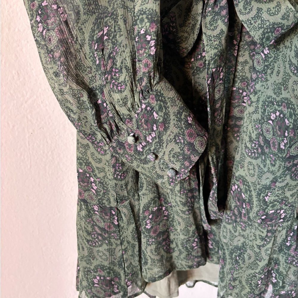 Paige Vittoria Mini Multi Green Dress Long Sleeve Army Size XL - Picture 17 of 17